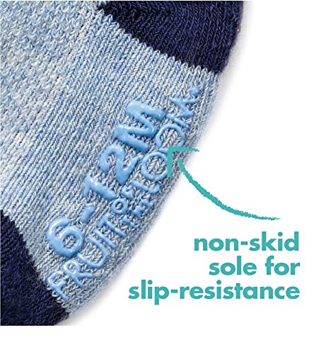 Fruit Of The Loom Baby 6-Pack All Weather Crew-Length Socks, Mesh & Thermal Stretch - Unisex, Girls, Boys (12-24 Months, Blue)