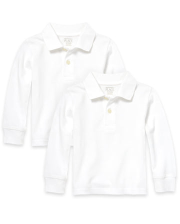 The Childrens Place Baby Boys And Toddler Boys Long Sleeve Pique Polo, White, 12-18 Months