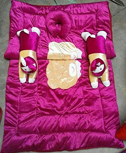 HomeStoreYEP Velvet Touch 5Pcs New Born Baby Bedding Set for Baby 018Months, Design  Rabbit, Color  PinkDark