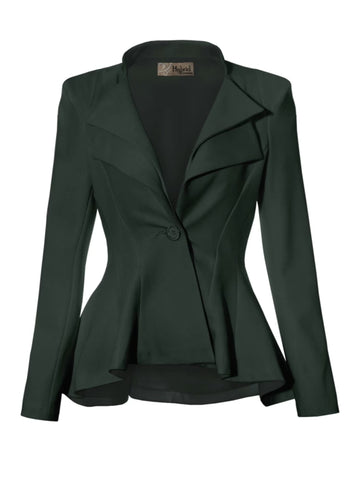 Women Double Notch Lapel Office Blazer Jk43864 1073T Green S