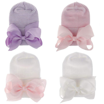 Adeimoo Newborn Hospital Hat Baby Girls Hat Cap With Bow Soft Cute Infant Knot Nursery Beanie (4 Pack Ribbon Bow / 0-3 Month)