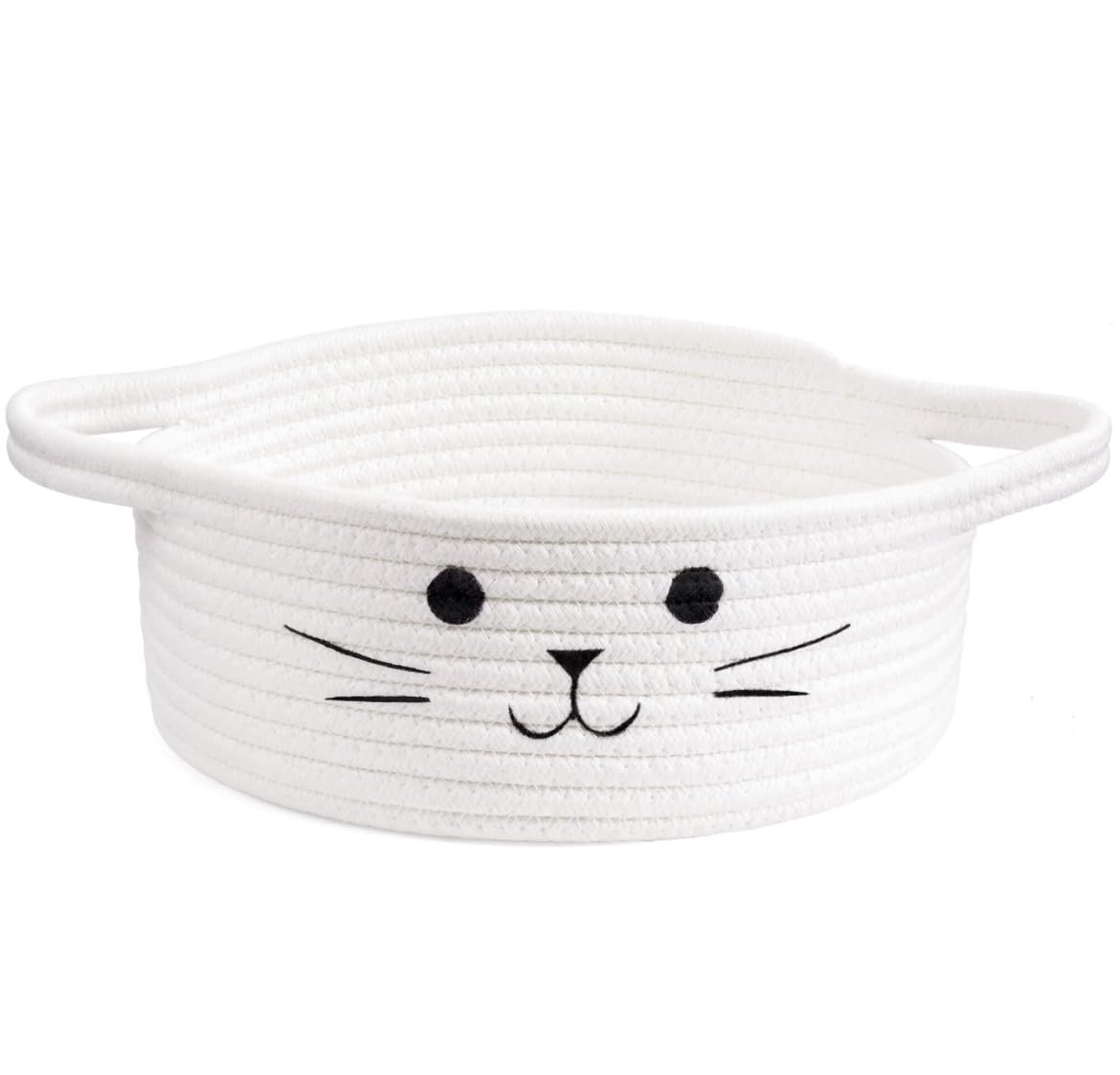 UR Home Small Round Woven Rope Basket, Cute Dog Toy Basket for Living Room, Decorative Nursery Basket for Toys, Diapers, Empty G