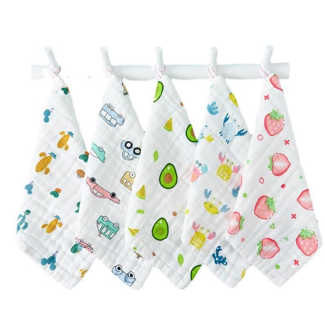 Closecret Muslin Bath Washcloths 100% Muslin Cotton 25 x 25 cm Extra Soft and Absorbent Hankies Baby Muslin Napkins for Boys Gir