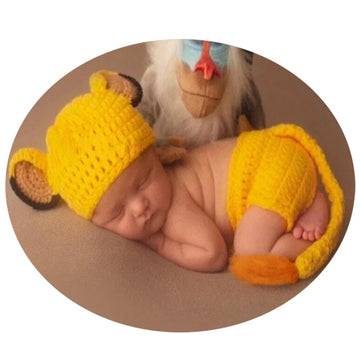 Newborn Baby Photo Shoot Props Girl Boy Crochet Knit Hat Costume Stripe Hat Pants Overalls Photography Props (Yellow)