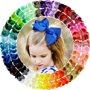 Alinmo 40 Colors 6Inch Hair Bows Clips Large Big Grosgrain Ribbon Hair Bows Alligator Clips Hair Accessories For Girls Toddler K