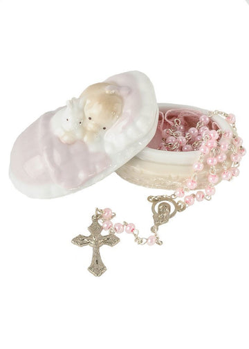 Giftware By Roman Inc., Children'S Gifts, New Baby, 1.5'H Baby Girl Box W/Rosary ,Religious, Inspirational, Durable (2X1X13)