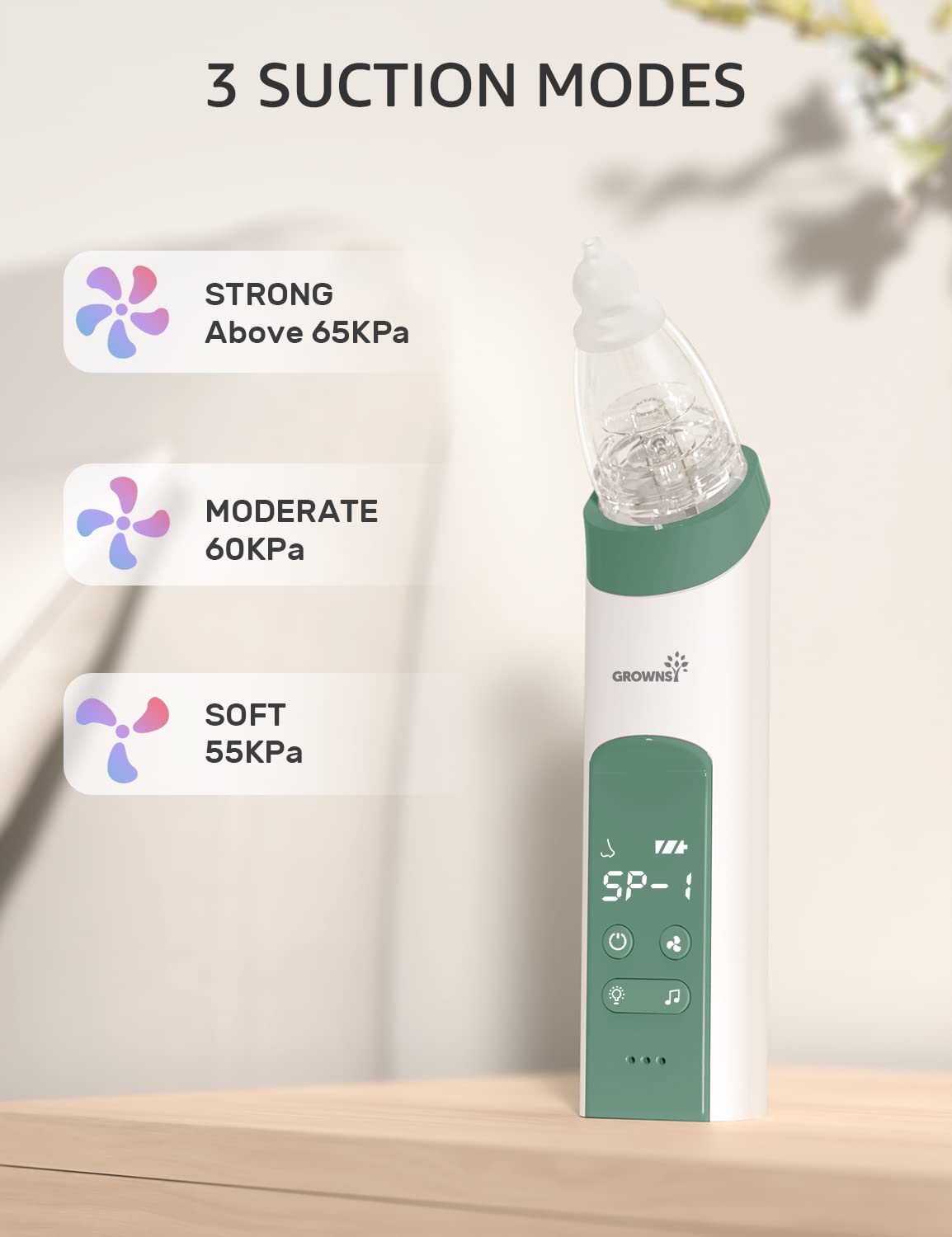 Grownsy Nasal Aspirator For Baby, Electric Nose Aspirator For Toddler, Baby Nose Sucker, Automatic Nose Cleaner With 3 Silicone