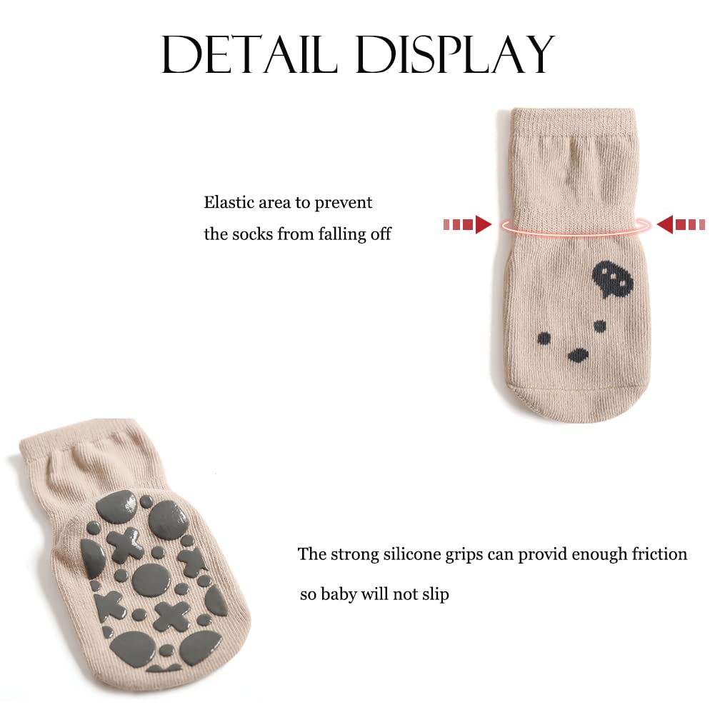 Exegawe Toddler Non Slip Socks, Cute Baby Socks With Grips Crew Socks 5 Pairs(C-5 Mix Colors,S)