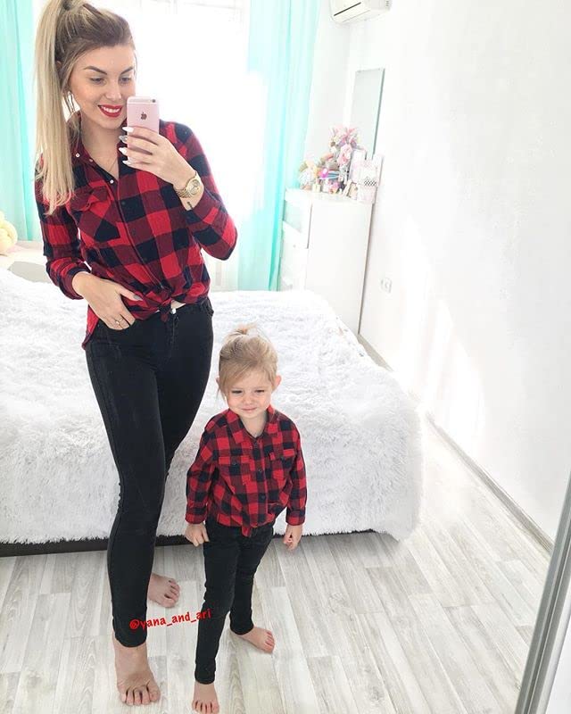 Toddler Baby Boys Girls Flannel Plaid Shirt Long Sleeve Lepel Button Down Back Letters Print Shacket Coat Top (Red Kick It With