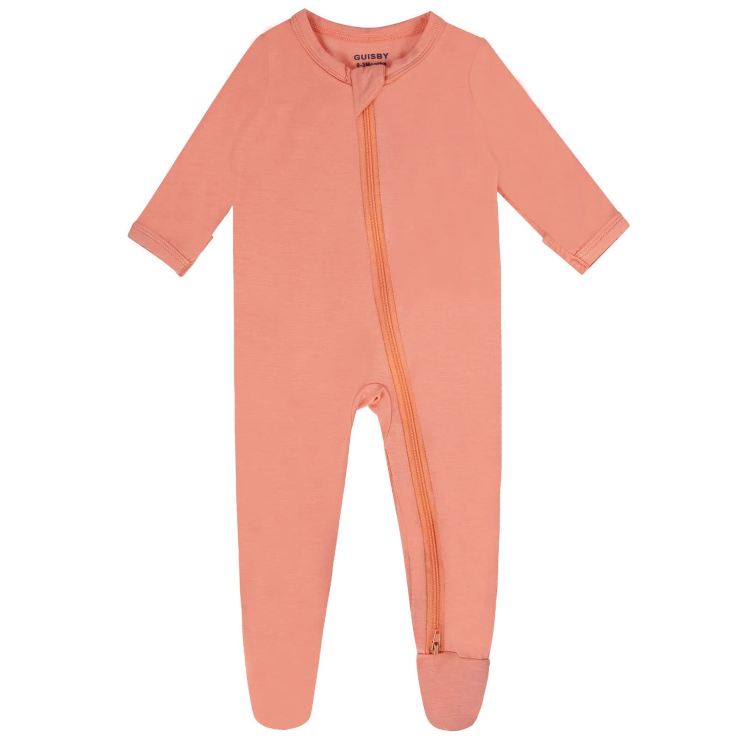 Guisby Baby Footed Pajamas With Mitten Cuffs,Double Zipper Sleepers Orange 12-18 Months
