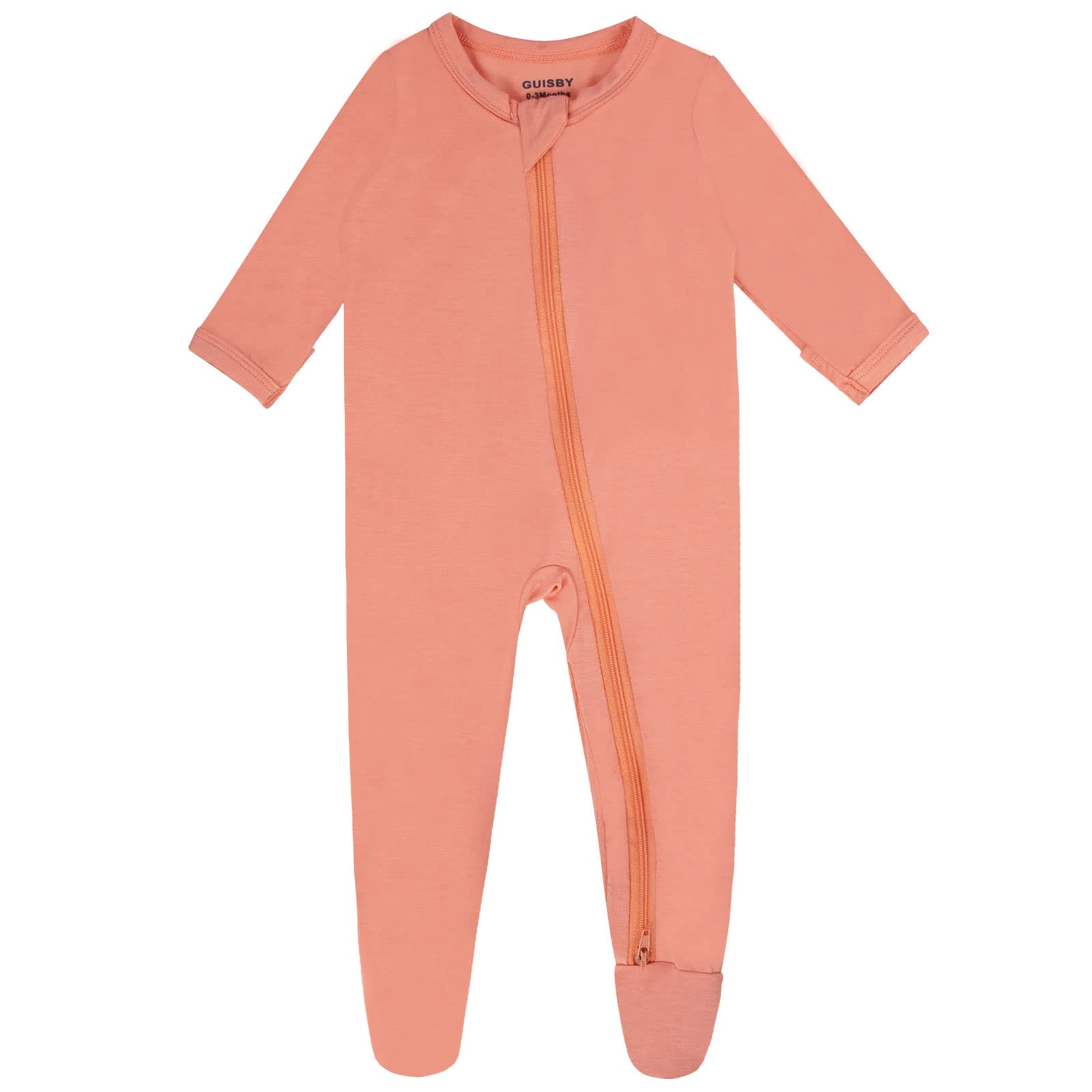 Guisby Baby Footed Pajamas With Mitten Cuffs,Double Zipper Sleepers Orange 12-18 Months