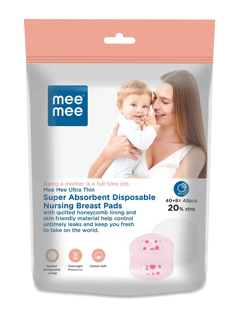 Mee Mee Disposable Nursing Breast Pads 48 Pcs | Ultra Thin Honeycomb Nursing Breast Pads With Leak Guard | Super Absorbent, Soft