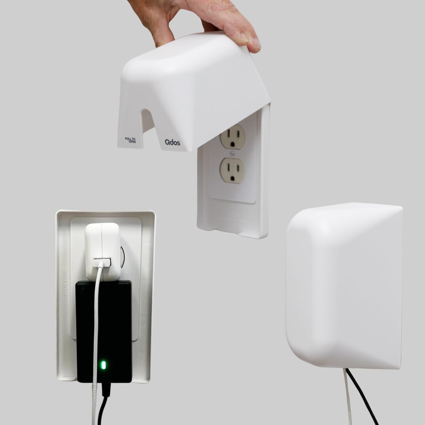 Qdos Safety Large Outlet Cover Box For Baby Proofing Outlets | Secure Hidden Lock | Oversized Interior For Bulky Plugs, Charging