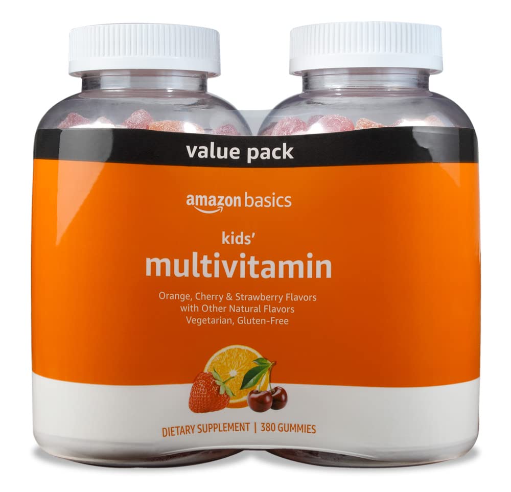 Amazon Basics Kids' Multivitamin Gummies, Cherry, Strawberry & Orange, 380 Count (2 Packs Of 190) (2 Per Serving) (Previously So