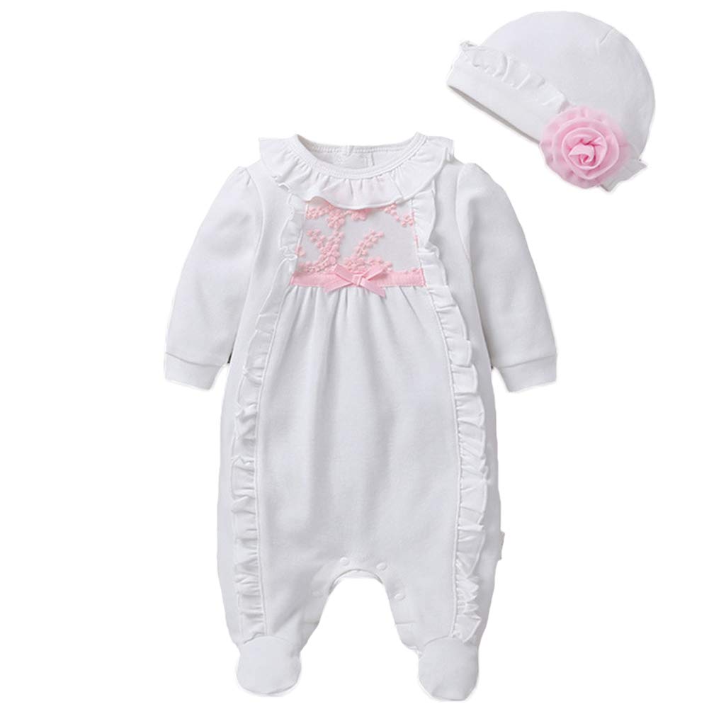Infant Baby Girl Ruffled Cotton Footies Footed Overall Romper With Hat – Cutebab WBBAPB07XP8B8L3