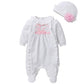 Infant Baby Girl Ruffled Cotton Footies Footed Overall Romper With Hat Toddler Baby Footed Jumpsuit (White, 3-6M)