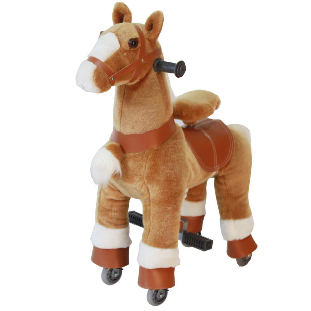 Ride On Horse Natural Mechanical Kids Real Walking Horse Small Unicorn Horse Toddlers Plush Pony Riding Horse for Age 3-6 (Brown