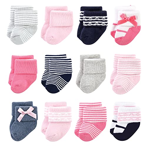Luvable Friends Unisex Baby Newborn And Baby Terry Socks, Pink Scroll, 6-12 Months