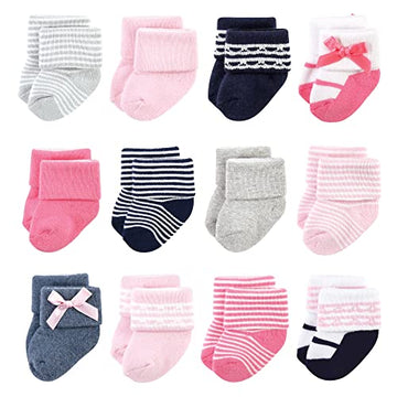 Luvable Friends Unisex Baby Newborn And Baby Terry Socks, Pink Scroll, 6-12 Months