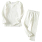 Kisbini Toddler Girls Boys Pajamas Basic Solid Color Cotton Sleepwear Soft Long Sleeve Pjs 2Pcs Set White