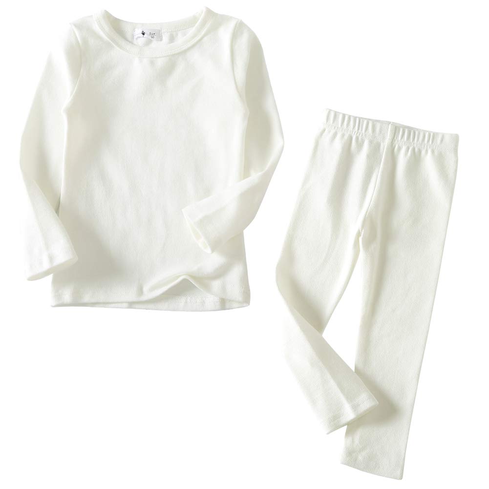 Kisbini Toddler Girls Boys Pajamas Basic Solid Color Cotton Sleepwear Soft Long Sleeve Pjs 2Pcs Set White