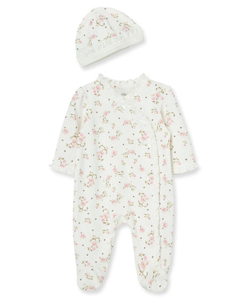 Little Me Baby Clothes & Outfits - Girls One Piece Hat & Footed Sleeper Pajamas - 6 Months, Ivory Rose