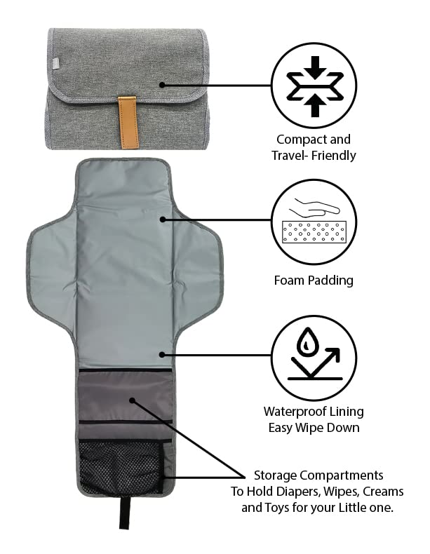 Bub. Baby Changing Mat- Wipeable, Portable Changing Pad, Travel Changing Mat For Baby Or Small Toddler, Sleek Design. (Gray)