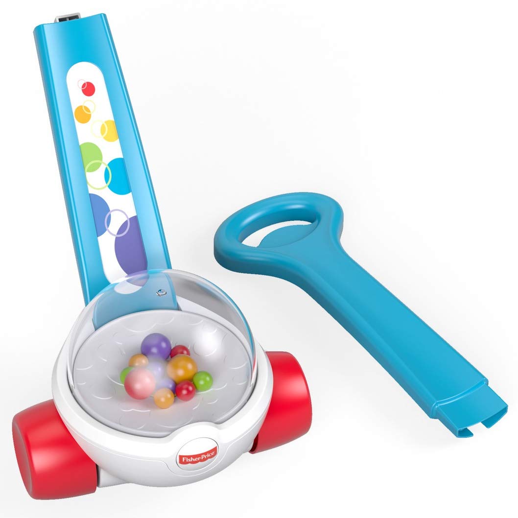 Fisher-Price Corn Popper Baby Toy, Toddler Push Toy with Ball-Popping Action for 1 Year Old and Up, 2-Piece Assembly, Blue