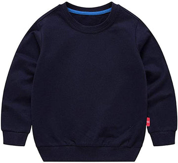 Unisex Kids Solid Cotton Thin Pullover Sweatshirt T-Shirt Toddler Baby Crewneck Long Sleeve Tshirts Tops Blouse Haxico Navy Blue