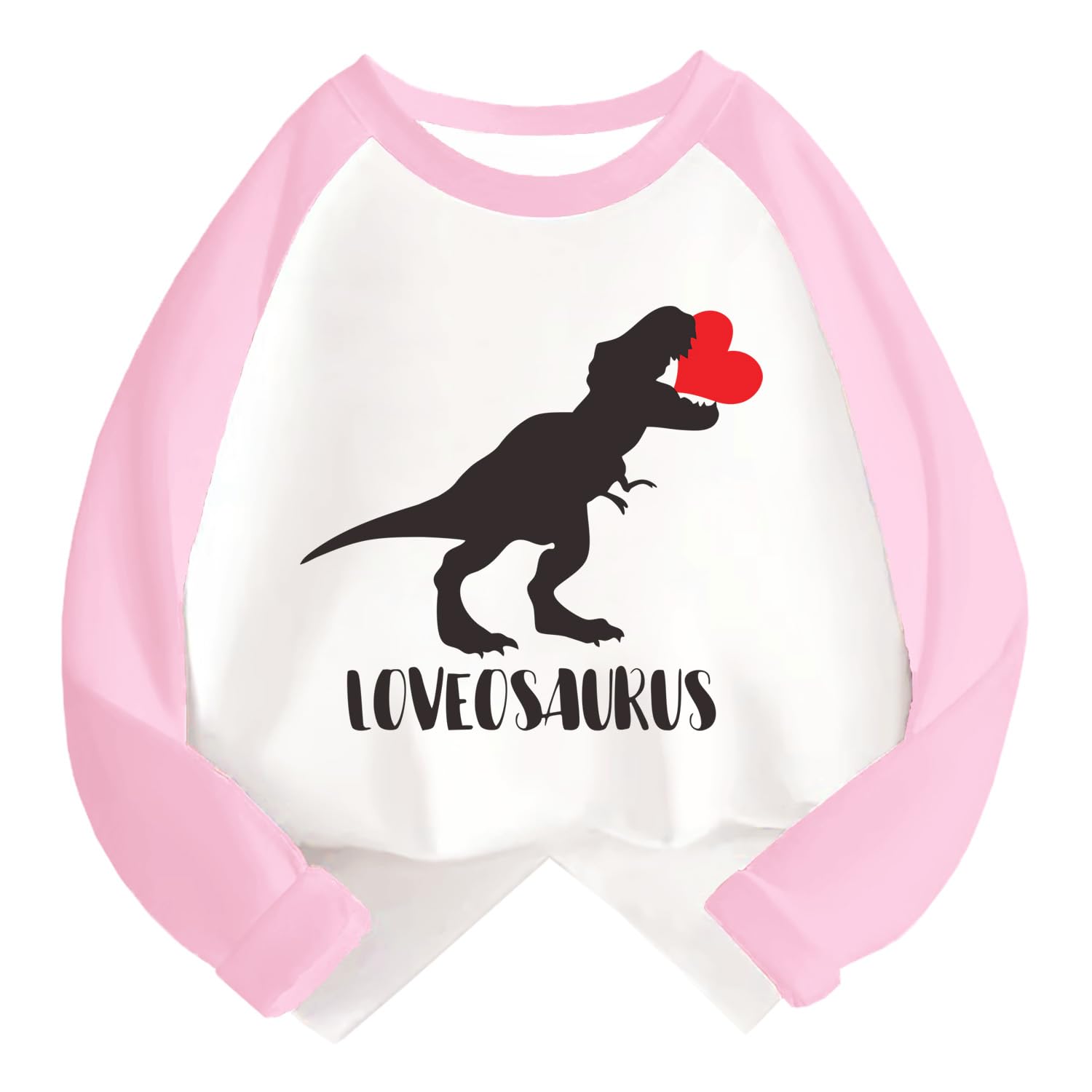 Aqylxlhh Toddler Boy Valentines Day Shirt Girls Heart Dinosaur Long Sleeve Raglan Kids Shirts For Valentines Pinktops 7T