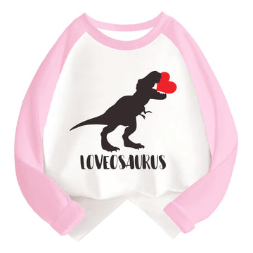 Aqylxlhh Toddler Boy Valentines Day Shirt Girls Heart Dinosaur Long Sleeve Raglan Kids Shirts For Valentines Pinktops 7T