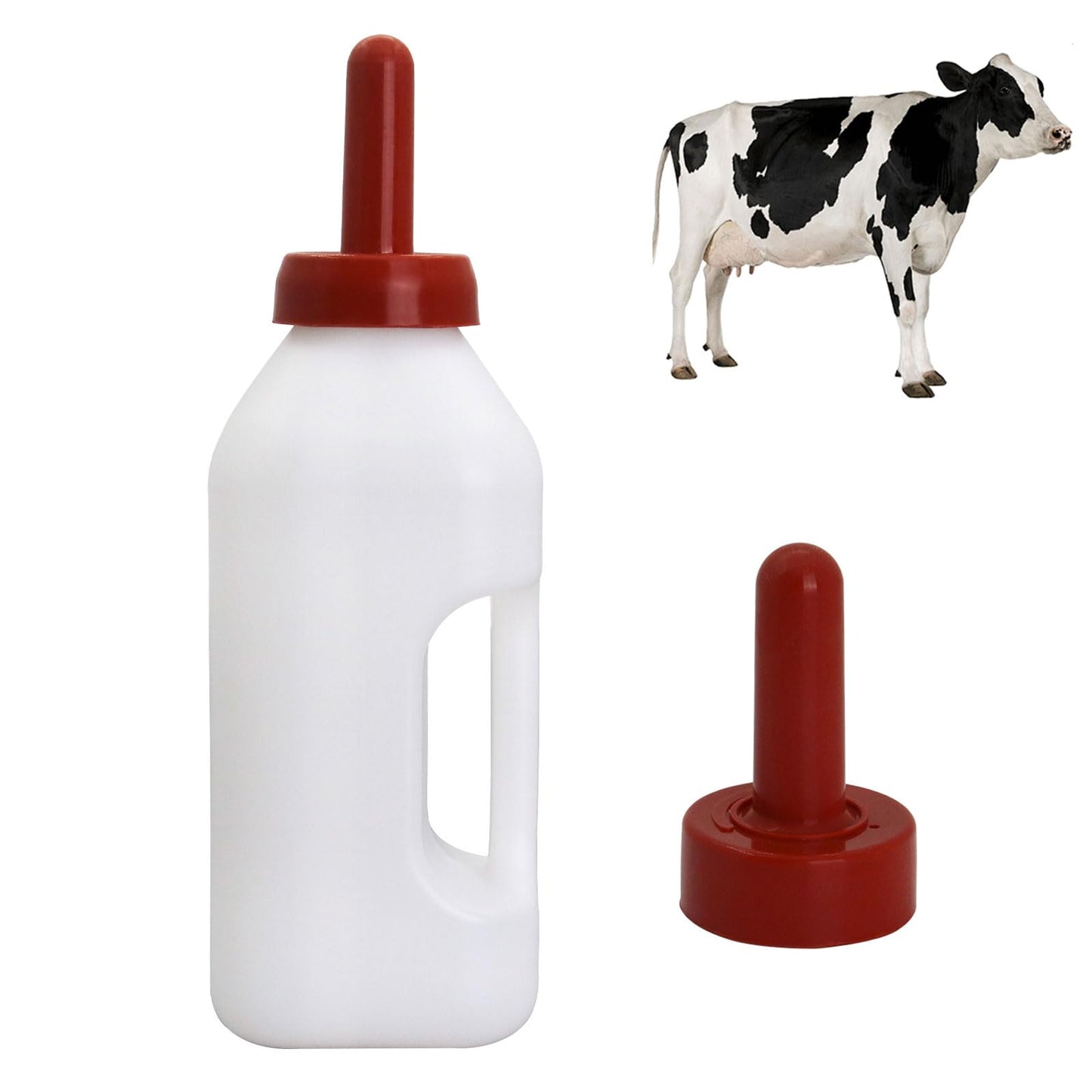 Calf Bottle With Hand Grip Handle And A Replacement Nipple,2 Quart Calf Milk Feeder Nursing Feeding Bottle (Red, Calf Bottle Set