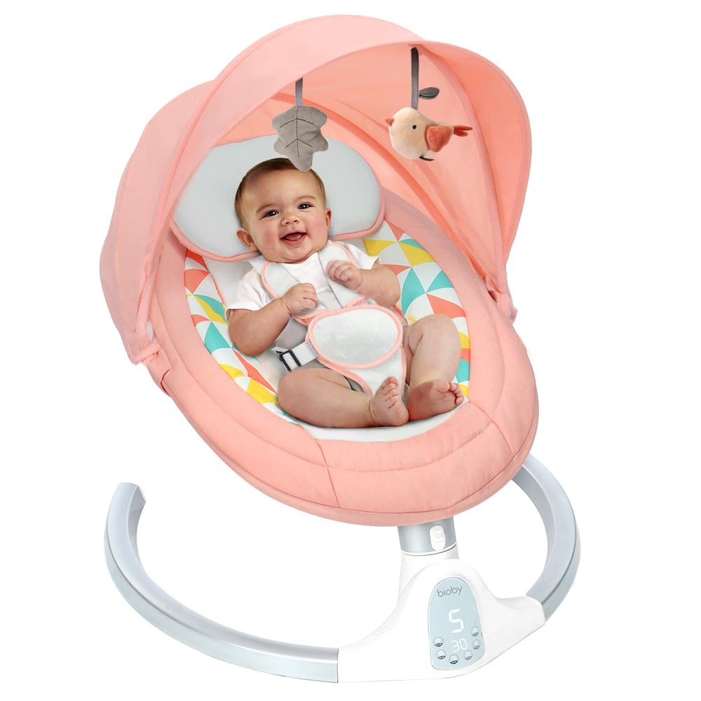 Bioby Electric Baby Swing for Infants, Portable Baby Swing for Newborn Boy Girls with 5 Swing Speeds, Bt Touch Screen/Remote Con