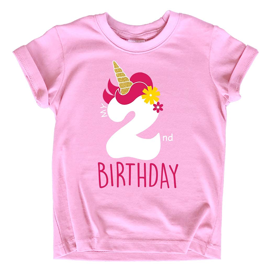 Unicorn 2Nd Birthday Outfits For Toddler Girls Two Year Old 2 Shirt Girl Second (Pink, 2 Years)