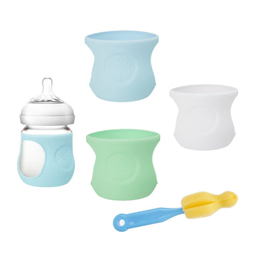 3 Pack Silicone Sleeve For Philips Avent Glass Bottle, Anti Breakage Baby Bottle Holder With Brush For Avent Glass Bottles 4 Oz,