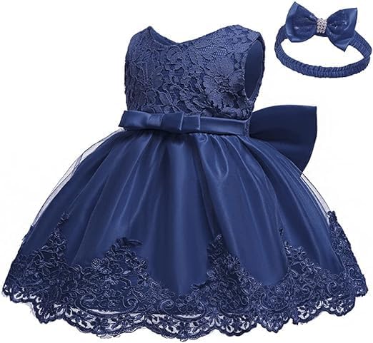 Tuiji Formal Prom Pageant Wedding Girls Dresses A-Line Knee Length Tutu Ruffle Dress Princess Party Infant Baby Dress 6M Navy Bl