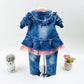 Peacolate 6M-4Years Spring Fall Baby Girls Clothing Set 3Pcs Long Sleeve Dress Denim Jacket And Jeans(Orange,6-12Months)