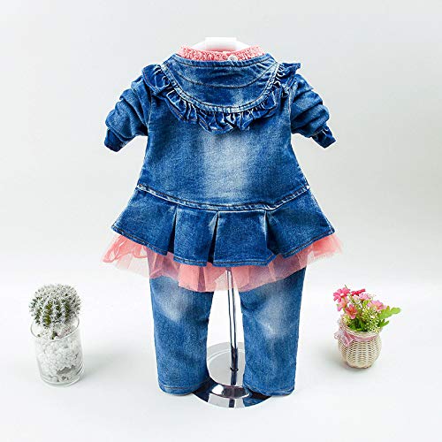 Peacolate 6M-4Years Spring Fall Baby Girls Clothing Set 3Pcs Long Sleeve Dress Denim Jacket And Jeans(Orange,6-12Months)