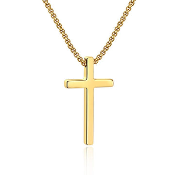 Iefshiny Stainless Steel Cross Pendant Necklaces For Men Pendant Chain 22 Inch Gold Religious Gifts For Women Men
