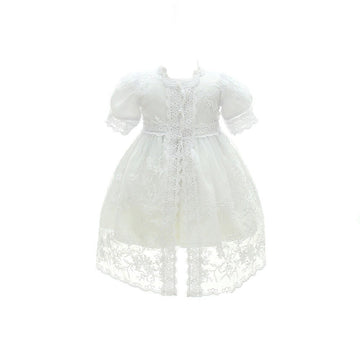 Glamulice White Baby Girl Christening Outfit Christening Baptism Dresses Lace Princess Bow Formal Gown 6-12 Newborn First Birthd