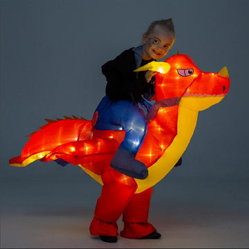 Bddedd Kids Inflatable Costume, Blow Up Red Dragon Dinosaur T-Rex Costumes With Led Light For Halloween Funny Party (Red Dinosau
