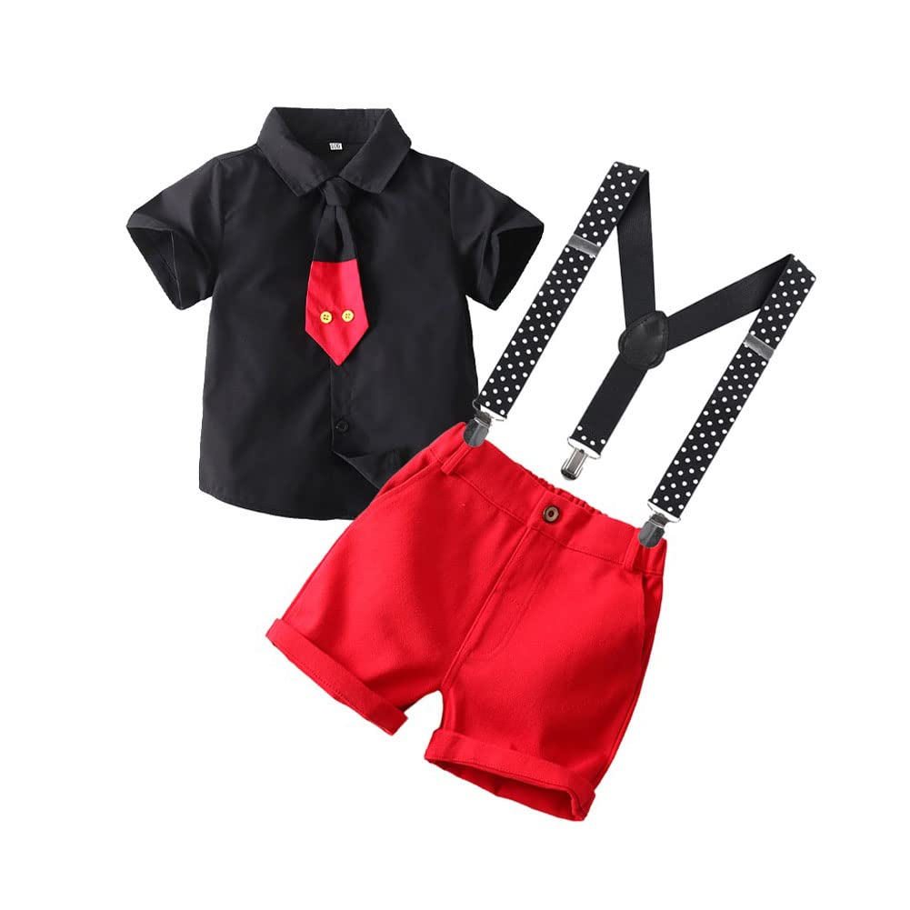 Gentleman Mouse 6Th 7Th Birthday Cake Smash Photo Props Outfit For Kids Boys Handsome Shirt Top Necktie Suspenders Shorts Pants