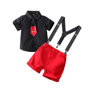 Gentleman Mouse 6Th 7Th Birthday Cake Smash Photo Props Outfit For Kids Boys Handsome Shirt Top Necktie Suspenders Shorts Pants