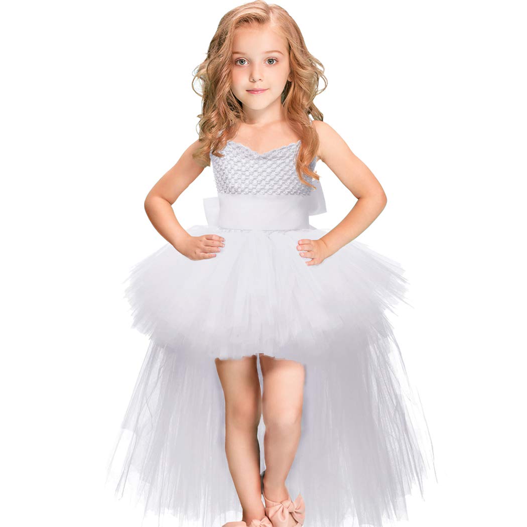 HJTT White Tutu Dress for Girls Wedding Birthday Party Tulle Princess Dresses Toddler Kids Christmas Halloween Costume (White, 7