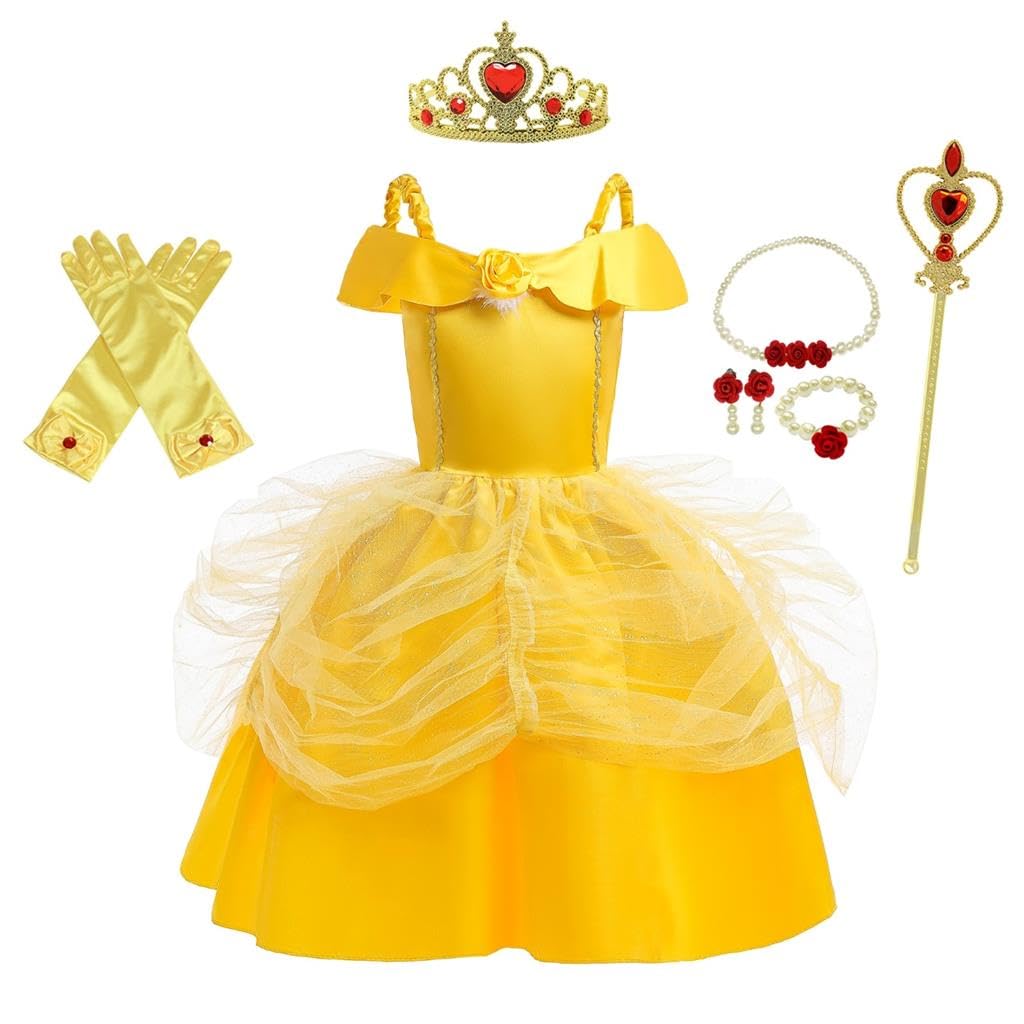 Dressy Daisy Toddler Little Girls' Princess Costume Fancy Dresses Up Halloween Party With Accessories Size 4-5 Gold