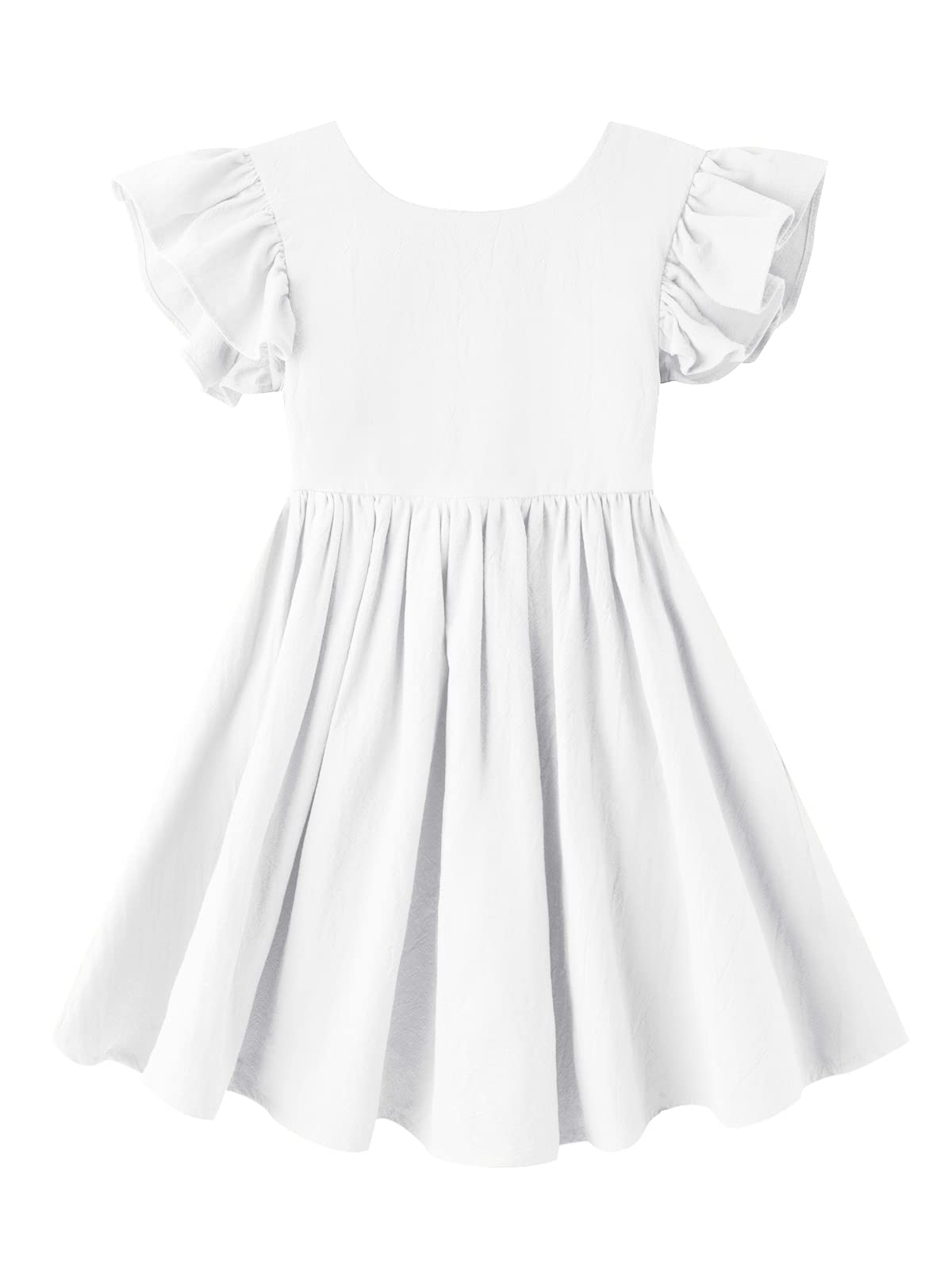 Dutebare Toddler Girls Dress Cotton Linen Ruffle Halter Sleeveless Kids Casual Summer Beach Party Dresses White 110