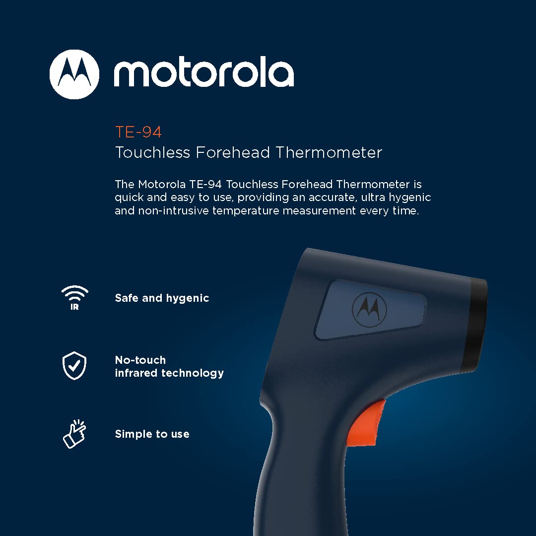 Motorola Te-94 Infrared Touchless Forehead Thermometer For Adults And Kids - Backlit Display, Memory Function, High Temp Alert -