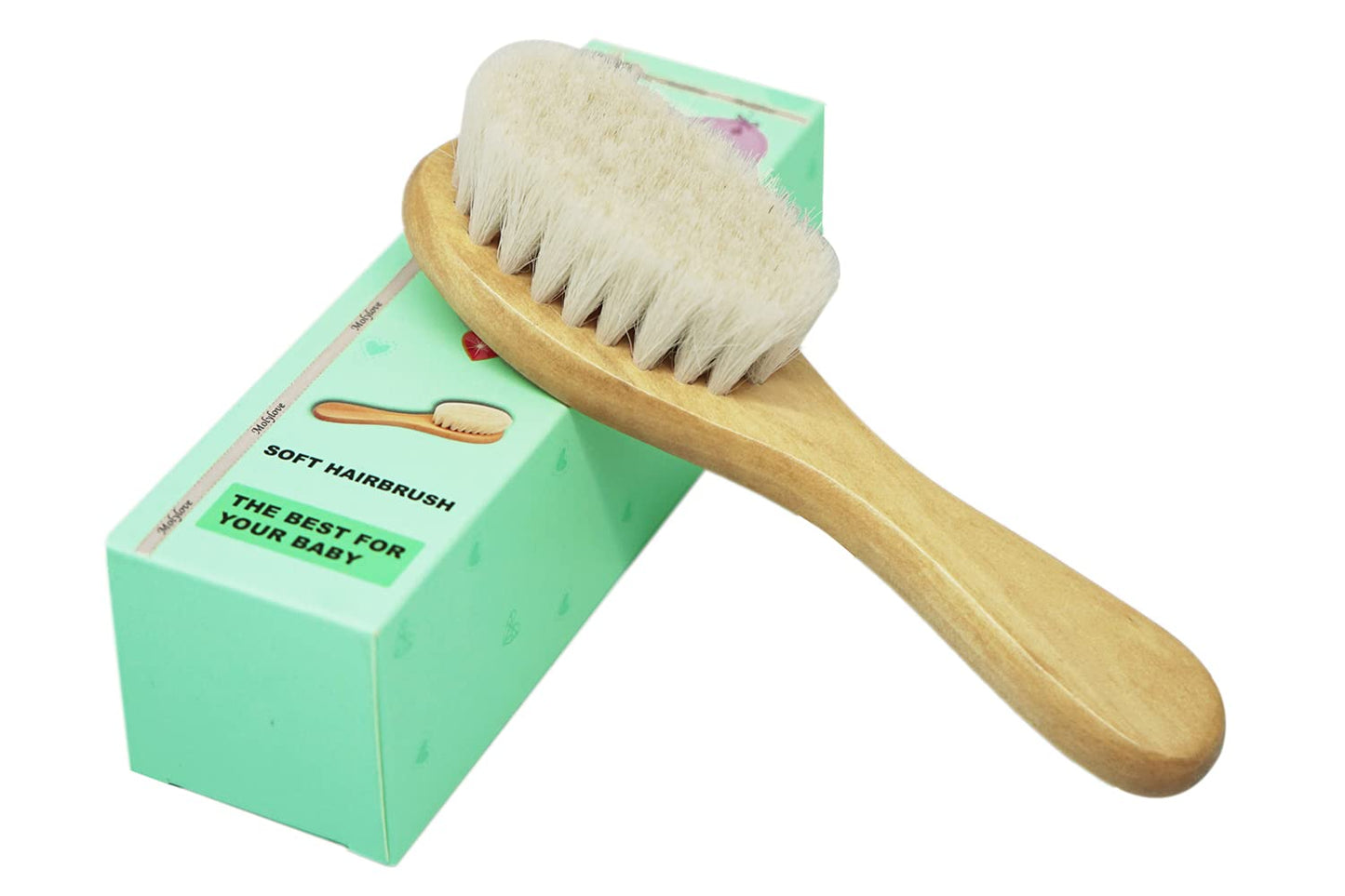 Molylove Baby Hair Brush, Wooden Goat Bristles Hair Brush for Newborns & Toddlers, Ideal for Cradle Cap, Perfect Baby Registry G
