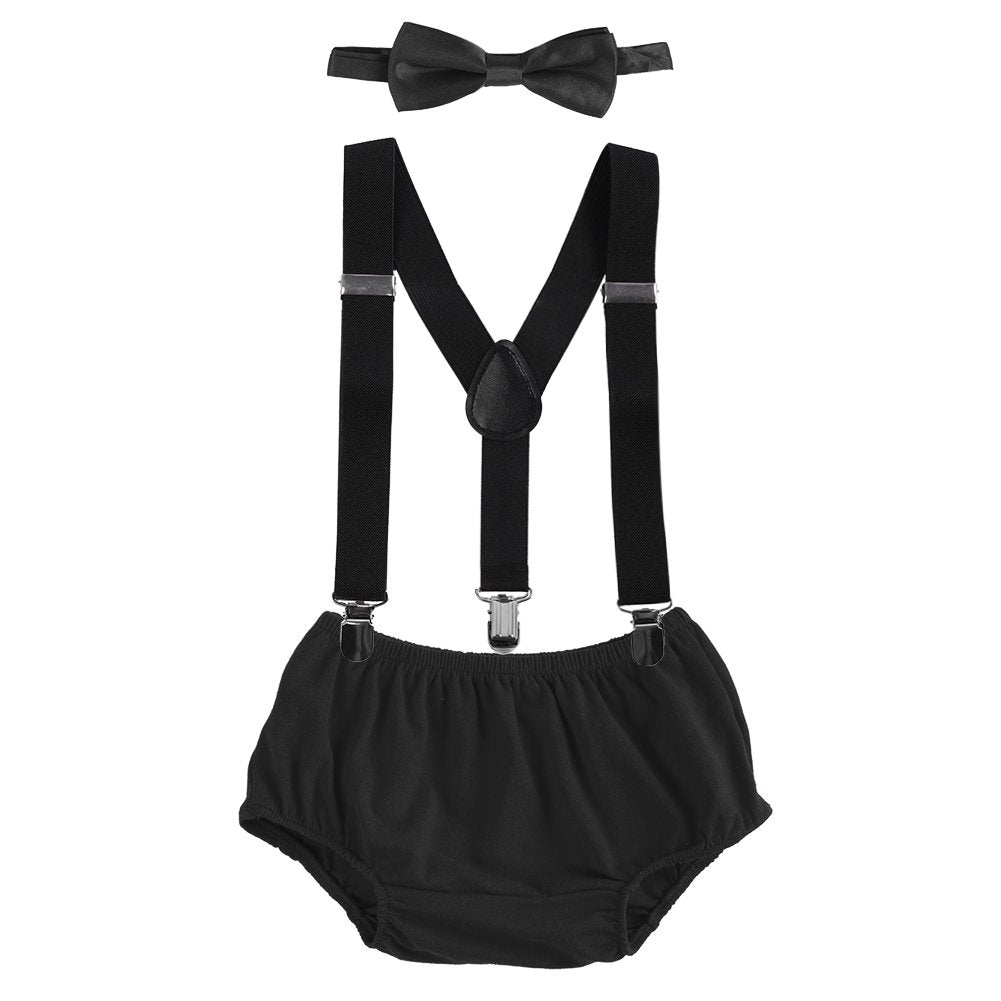 Baby Boys Cake Smash Clothes Diaper Suspenders Pants Bow Tie 3Pcs Set First 1St WBBAPB07D7XRG1J