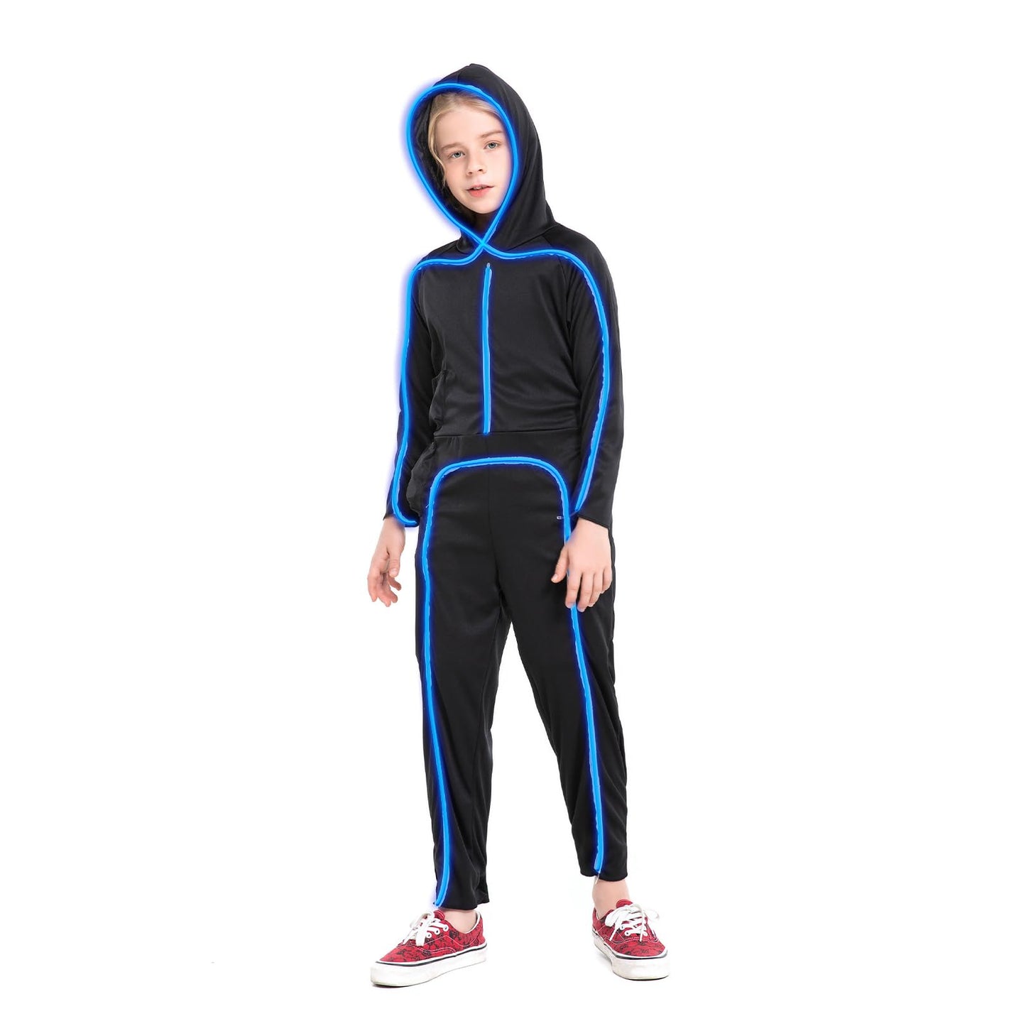 Hsctek Light Up Stick Figure Costume Kids, Led Stick Man Costumes Child Boys Girls, Halloween Glow In Dark Stickman Cosplay Todd